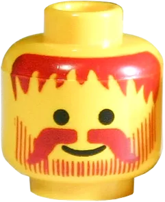 Minifigure, Head Standard Grin with Dark Red Messy Hair, Moustache, and Vertical Lines Beard Pattern - Blocked Open Stud