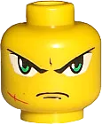 Minifigure, Head Dual Sided Exo-Force Green Eyes with Frown and Scar / Open Mouth Pattern &#40;Takeshi&#41; - Blocked Open Stud