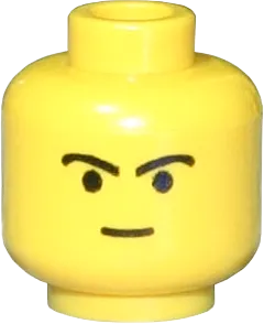 Minifigure, Head Male Straight Small Smile and Black Curved Eyebrows Pattern - Blocked Open Stud