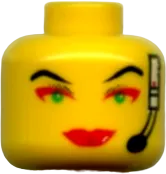 Minifigure, Head Female with Red Lips, Green Eyes, Red Eye Shadow, Headset Pattern &#40;Cam&#41; - Blocked Open Stud