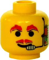 Minifigure, Head Moustache Red, Headset, Red Eyebrows Pattern - Blocked Open Stud