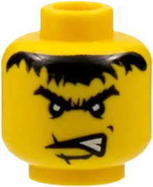 Minifigure, Head Male Scar Across Lip, Angry Black Eyebrows and Messy Hair Pattern &#40;Dracus&#41; - Blocked Open Stud