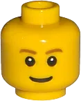 Minifigure, Head Brown Eyebrows, Thin Grin, Black Eyes with White Pupils Pattern - Blocked Open Stud