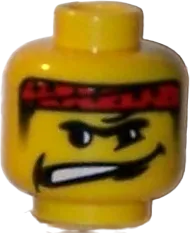 Minifigure, Head Male Headband Red with Crooked Mouth with Teeth Pattern - Blocked Open Stud