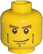 Minifigure, Head Male Brown Eyebrows, White Pupils, Vertical Cheek Lines, Chin Dimple Pattern - Blocked Open Stud