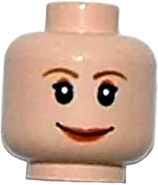 Minifigure, Head Female with Brown Thin Eyebrows, White Pupils and Short Eyelashes, Wide Smile with Red Lips Pattern - Blocked Open Stud