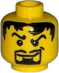 Minifigure, Head Male Pupils, Black Hair, Curly Eyebrows, Goatee Pattern - Blocked Open Stud