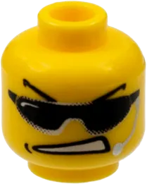 Minifigure, Head Glasses with Sunglasses, Arched Eyebrows, Open Mouth, and Headset Pattern - Blocked Open Stud