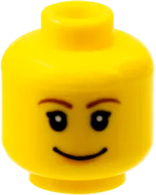 Minifigure, Head Female with Brown Thin Eyebrows, White Pupils, Short Eyelashes, Wide Smile with Nougat Lips Pattern - Blocked Open Stud