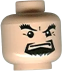 Minifigure, Head Male Black Goatee, Thick Eyebrows and Squint, Closed Mouth, White Pupils Pattern &#40;HP&#41; - Blocked Open Stud
