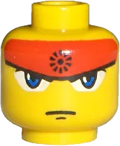 Minifigure, Head Dual Sided Exo-Force Blue Eyes, Red Headband, Closed Mouth / Bared Teeth Pattern &#40;Ryo&#41; - Blocked Open Stud