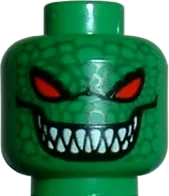 Minifigure, Head Alien with Red Eyes, Grin with Sharp Teeth, Reptile Scales Pattern - Blocked Open Stud