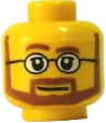 Minifigure, Head Beard Brown Angular with White Pupils and Glasses Pattern - Blocked Open Stud