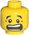 Minifigure, Head Dual Sided Black Eyebrows, White Pupils, Mouth Open Scared / Mischievous Pattern - Blocked Open Stud