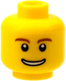 Minifigure, Head Reddish Brown Eyebrows, Thin Grin with Teeth, Black Eyes with White Pupils Pattern - Blocked Open Stud