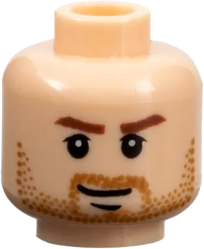 Minifigure, Head Male Reddish Brown Eyebrows, Medium Nougat Beard Stubble, Chin Dimple, and Closed Mouth Lopsided Grin Pattern - Blocked Open Stud