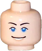 Minifigure, Head Dual Sided Blue Eyes with Brown Eyebrows, Scared / Smile Pattern &#40;Marion Ravenwood&#41; - Blocked Open Stud
