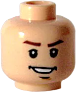 Minifigure, Head Male Brown Eyebrows, Open Lopsided Grin, Chin Dimple, White Pupils Pattern - Blocked Open Stud