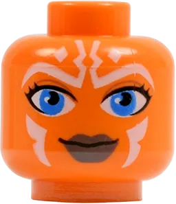 Minifigure, Head Alien with Blue Eyes and White Lines Pattern &#40;SW Ahsoka&#41; - Blocked Open Stud