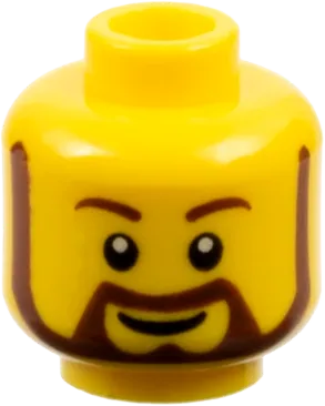 Minifigure, Head Beard Reddish Brown Rounded with White Pupils and Grin Pattern - Blocked Open Stud