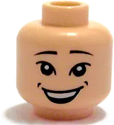 Minifigure, Head Male Large Grin and Dimples, Asian Eyes, White Pupils Pattern - Blocked Open Stud