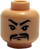 Minifigure, Head Moustache Fu Manchu, White Pupils and Scowl Pattern - Blocked Open Stud