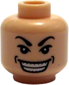 Minifigure, Head Male Arched Eyebrows, White Pupils, Wide Grin with Dimples Pattern - Blocked Open Stud
