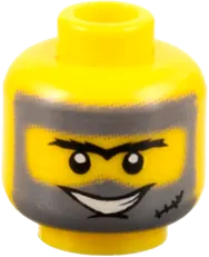 Minifigure, Head Dual Sided Unibrow with Dark Bluish Gray Beard, Sideburns, Hair and Black Scar, Clenched Teeth / Grin Pattern - Blocked Open Stud