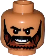 Minifigure, Head Beard Brown Full with Black Knit Eyebrows and Grin with Teeth Pattern - Blocked Open Stud