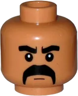 Minifigure, Head Moustache Black Fu Manchu with Thick Black Eyebrows Pattern - Blocked Open Stud