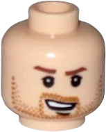 Minifigure, Head Male Reddish Brown Eyebrows, Medium Nougat Beard Stubble, Chin Dimple, and Open Mouth Lopsided Grin Pattern - Blocked Open Stud