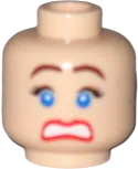 Minifigure, Head Dual Sided Female Blue Eyes, Scared / Smile Closed Mouth Pattern - Blocked Open Stud