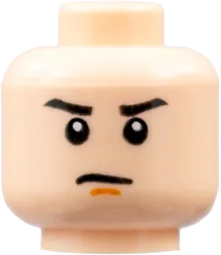 Minifigure, Head Male Stern Black Eyebrows, White Pupils and Orange Chin Dimple Pattern - Blocked Open Stud