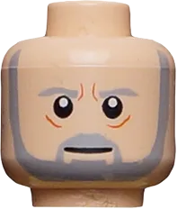 Minifigure, Head Beard with SW Gray Beard and Eyebrows, Lines under Eyes, Furrowed Brow, White Pupils Pattern - Blocked Open Stud