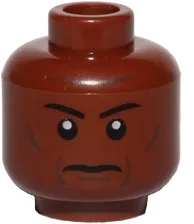 Minifigure, Head Grim Face with Cheek Lines, Thin Eyebrows and White Pupils Pattern - Blocked Open Stud