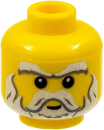 Minifigure, Head Beard White, Sideburns, Moustache, Eyebrows and White Pupils Pattern - Blocked Open Stud