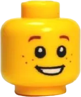 Minifigure, Head Child Brown Eyebrows and Freckles, Open Smile, White Pupils Pattern - Blocked Open Stud