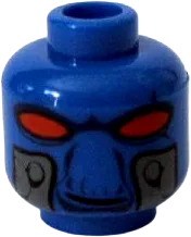 Minifigure, Head Alien with SW Duros Dark Blue Facial Lines, Large Red Eyes, Smirk, and Silver Breathing Tube Ports &#40;Cad Bane&#41; Pattern - Blocked Open Stud