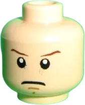 Minifigure, Head Dual Sided Stern Reddish Brown Eyebrows and Pupils / Gray Visor Pattern - Blocked Open Stud