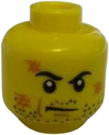 Minifigure, Head Dual Sided Black Sunglasses, Stubble, Scratches, Grin / Black Eyebrows, White Pupils, Determined Pattern &#40;Frank Rock&#41; - Blocked Open Stud