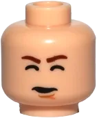 Minifigure, Head Dual Sided Brown Eyebrows, White Pupils, Chin Dimple, Somber / Closed Eyes Pattern &#40;SW Han Solo&#41; - Blocked Open Stud