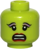 Minifigure, Head Dual Sided Alien Female Black Arched Eyebrows, Eyelashes, Red Lips, Smile / Scared Pattern &#40;SW Oola&#41; - Blocked Open Stud