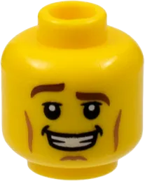 Minifigure, Head Brown Eyebrows, Raised Right Eyebrow, Cheek Lines, Open Mouth Smile with Teeth Pattern - Blocked Open Stud