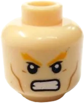 Minifigure, Head Dual Sided Bushy Orange Eyebrows, Cheek Lines, Frown / Angry with Bared Teeth Pattern &#40;Aquaman&#41; - Blocked Open Stud