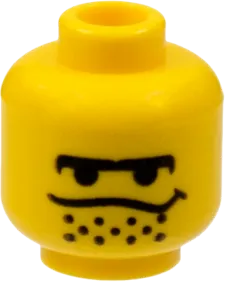 Minifigure, Head Male Black Unibrow, Stubble under Dipping Mouth Line Pattern - Blocked Open Stud