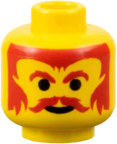 Minifigure, Head Moustache Red, Eyebrows and Hair Pattern - Blocked Open Stud