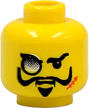 Minifigure, Head Glasses with Monocle, Scar, and Goatee Pattern - Blocked Open Stud