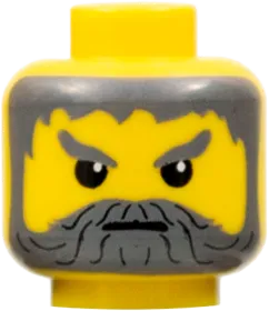 Minifigure, Head Beard with Gray Hair, Moustache, and Angry Eyebrows Pattern - Blocked Open Stud