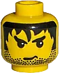 Minifigure, Head Male Stubble, Black Messy Hair, and Angry Eyebrows Pattern - Blocked Open Stud