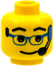 Minifigure, Head Glasses with Blue Glasses and Headset Pattern - Blocked Open Stud